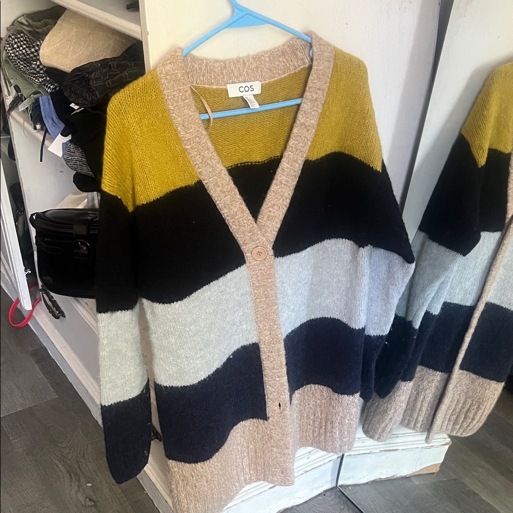 COS Women's Bold Striped Cardigan - Black, Yellow, Cream